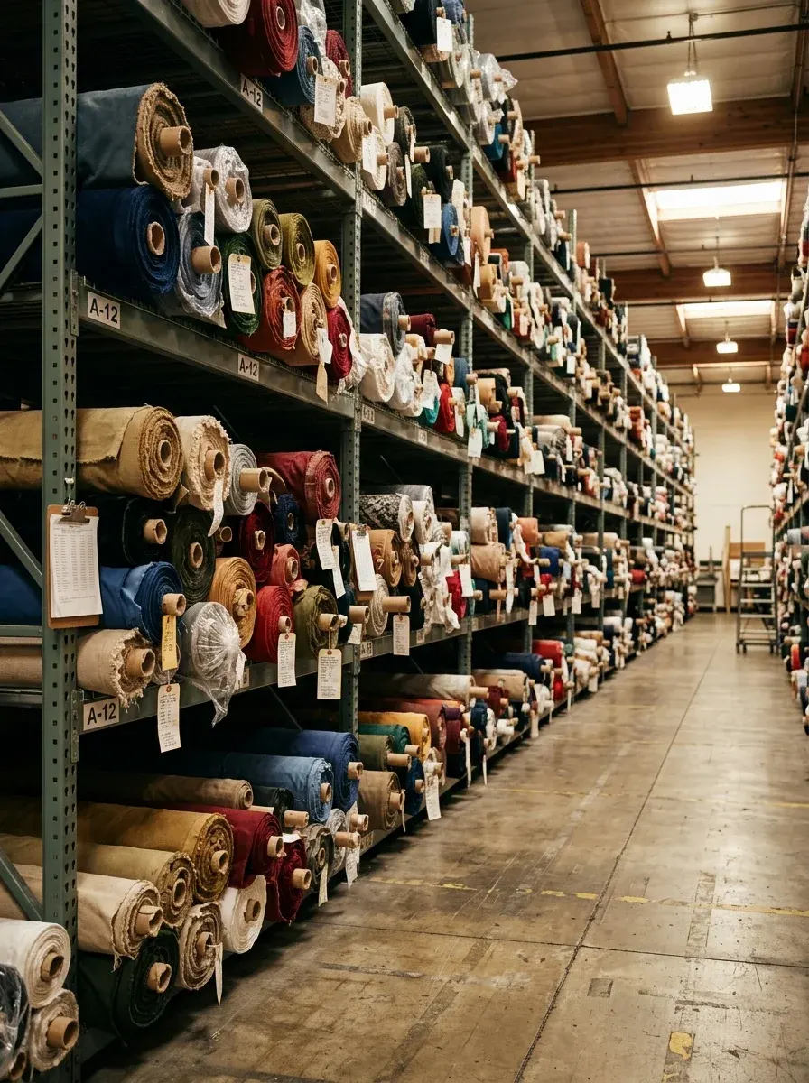 Fabric rolls in the store room